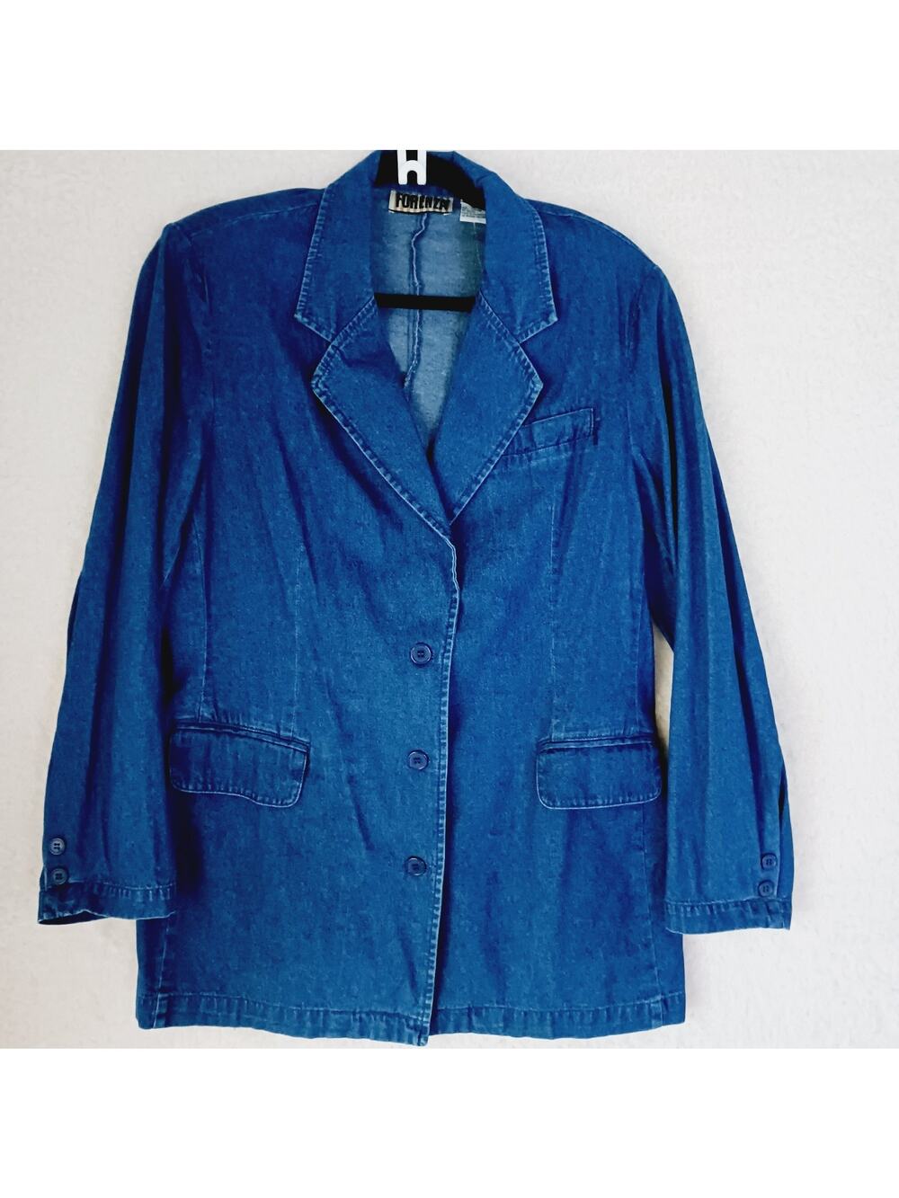 Jacket Long Women Denim Forenza Button-Up V-Neck NWT Unlined Pockets Size 16
